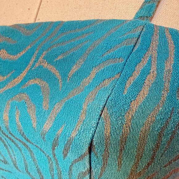 Vintage | 1990s | Georgiou | Blue and Metallic Gold Animal Print Bustier | Sz 4 - Picture 7 of 9